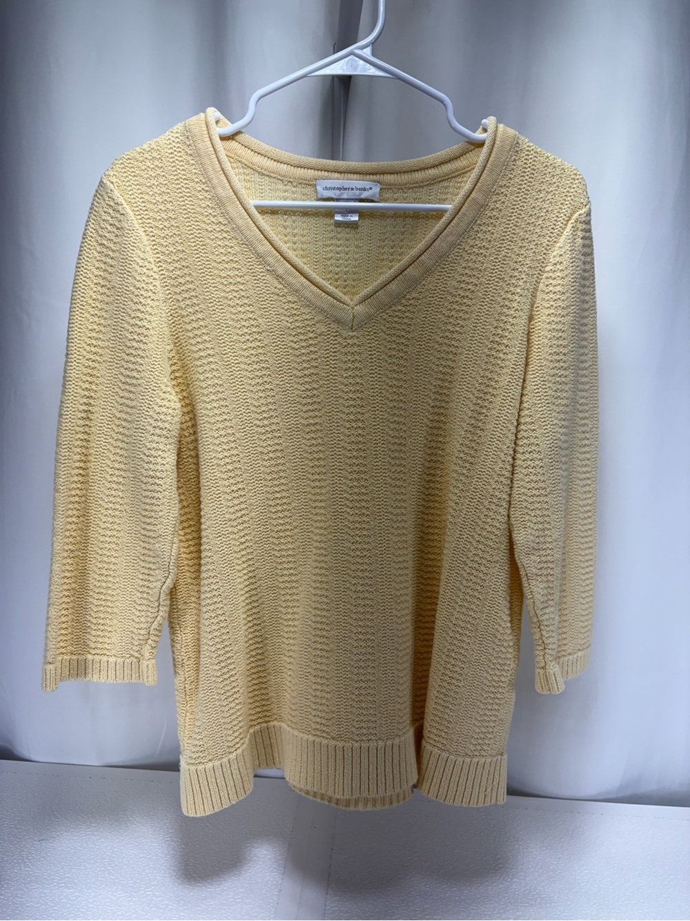 Christopher & Banks Light Yellow V-Neck Knit Sweater 4567